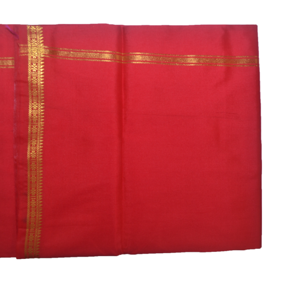 Red Dhoti With Shawl In Pure Silk Golden Border