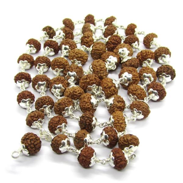 9 Mukhi Indonesian Rudraksha Mala 54 Beads In Silver (10mm-11mm)